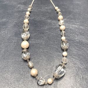 Chico’s Faux Pearl & Clear Resin Necklace with Silver Tone Beads